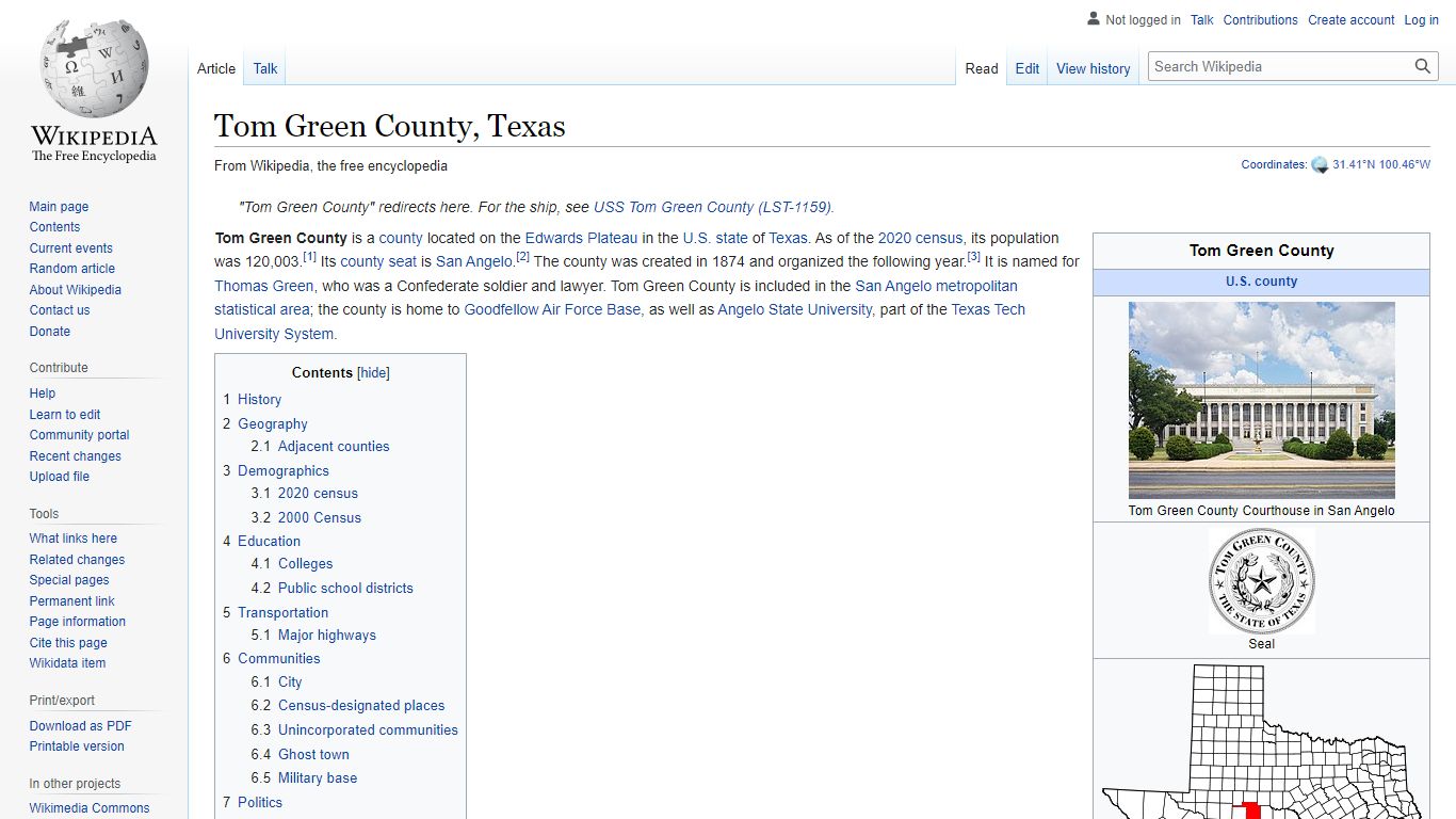 Tom Green County, Texas - Wikipedia